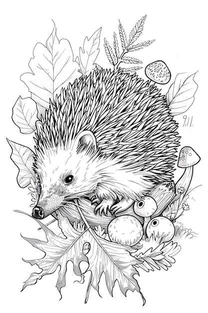 Photo hedgehog coloring page for kids and adults