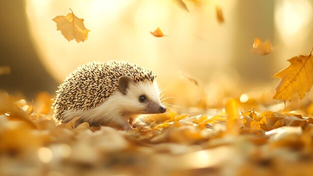 Photo a hedgehog is eating leaves from the ground