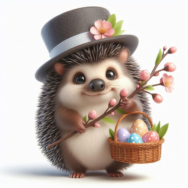 The hedgehog is holding a basket Easter illustration