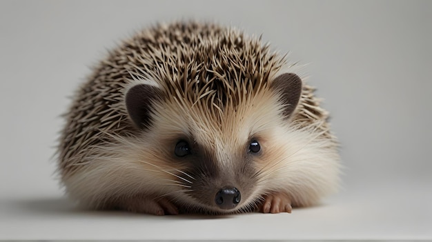 a hedgehog is laying on a white surface