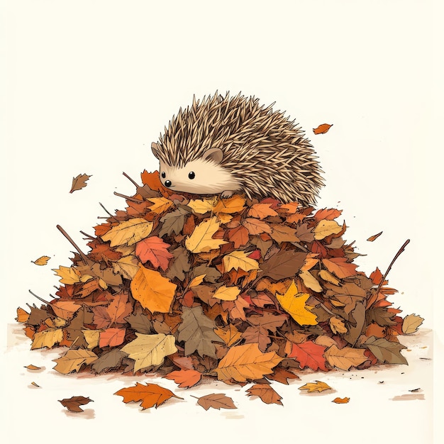 Photo a hedgehog is surrounded by leaves and a picture of a hedgehog