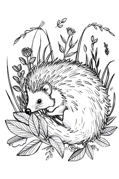 Photo hedgehog in nature coloring sheet