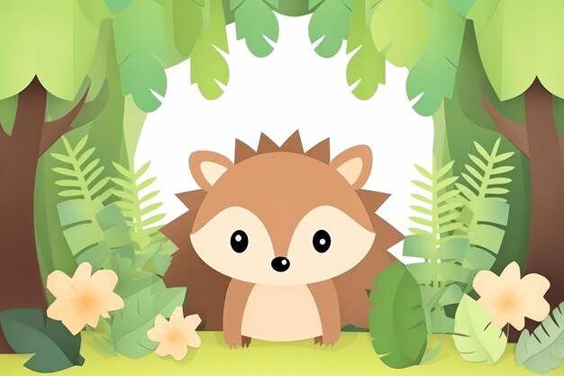 Hedgehog paper craft flat design front view woodland theme animation vivid