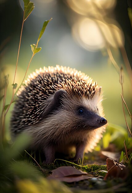 Hedgehog on a walk in the park generative ai