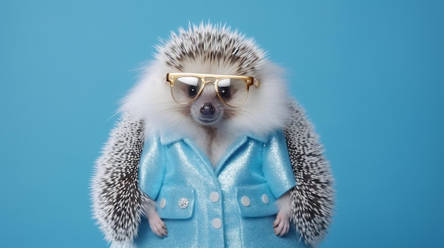 a hedgehog wearing a jacket with sunglasses on it