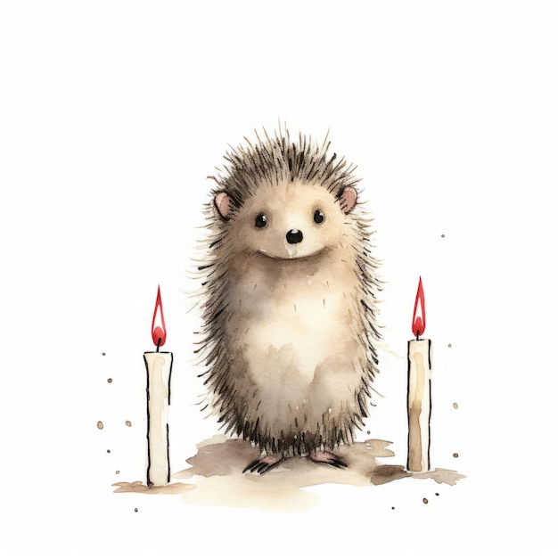 Hedgehog with a candle in his hand on a white background