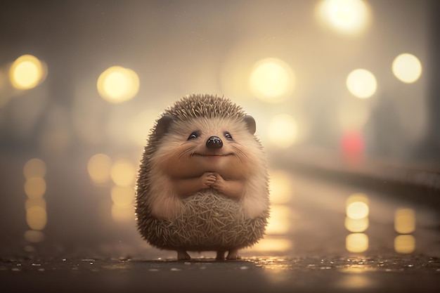 Hedgehog with happy smile bright light background Generative AI