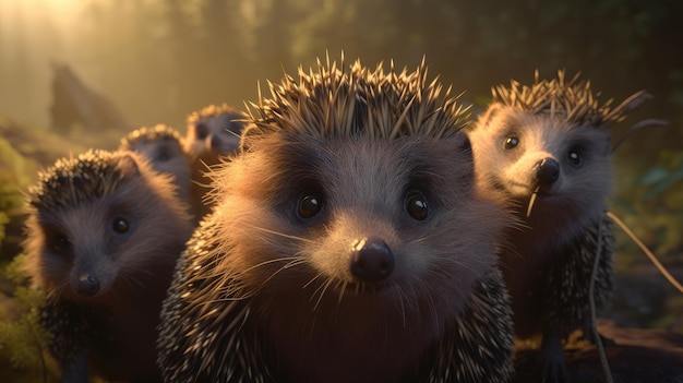 Hedgehogs in a golden light