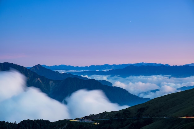 Hehuanshan National Forest Recreation Area in Nantou Taiwan at sunset