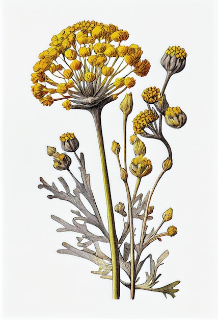 Helichrysum Immortelle Everlasting Medicinal Plant Strawflower Abstract Generative AI Illustration