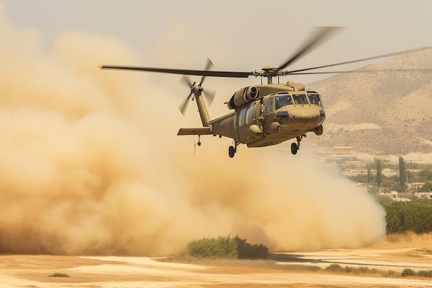 Helicopter in the desert at sunset Shallow depth of field