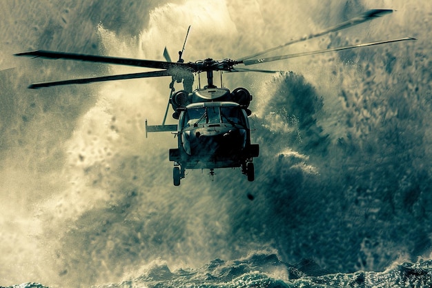 Photo a helicopter is flying over a wave and the word  argos  on the side