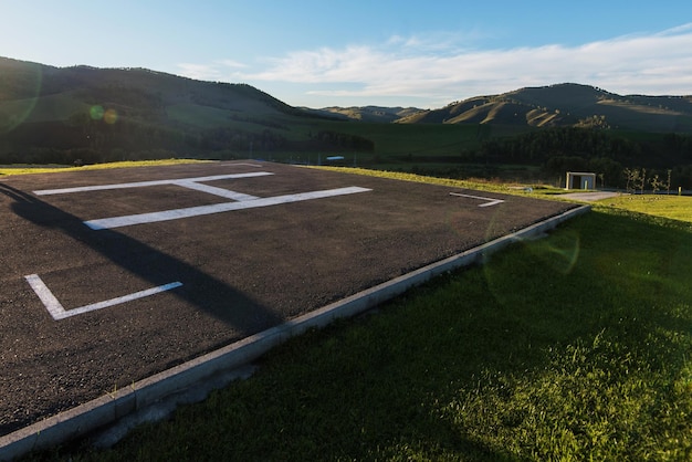 Helicopter pad on altai mountains in summer season