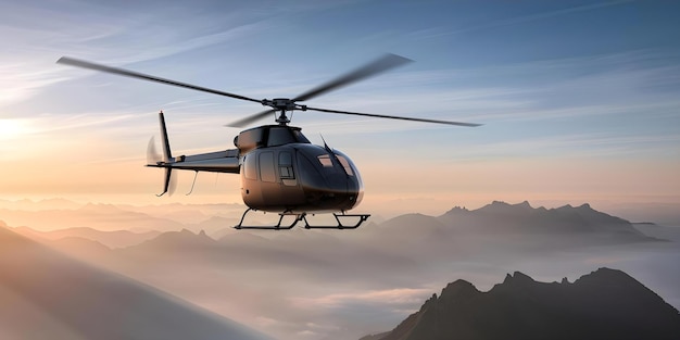 Helicopter soaring over mountain peaks Concept Nature Photography Aerial Shots Mountain Landscapes Adventure Travel Helicopter Views