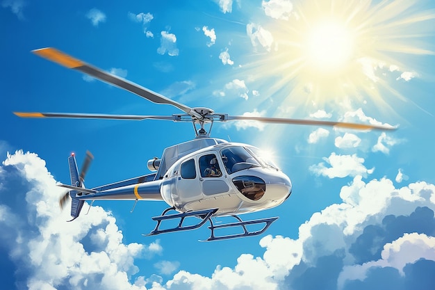 a helicopter with the sun shining on the sky