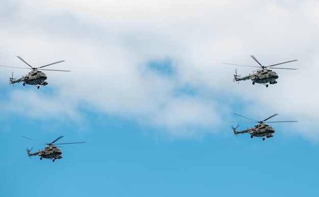 helicopters at the Main Naval Parade in honor of the Russian Navy Day in St Petersburg