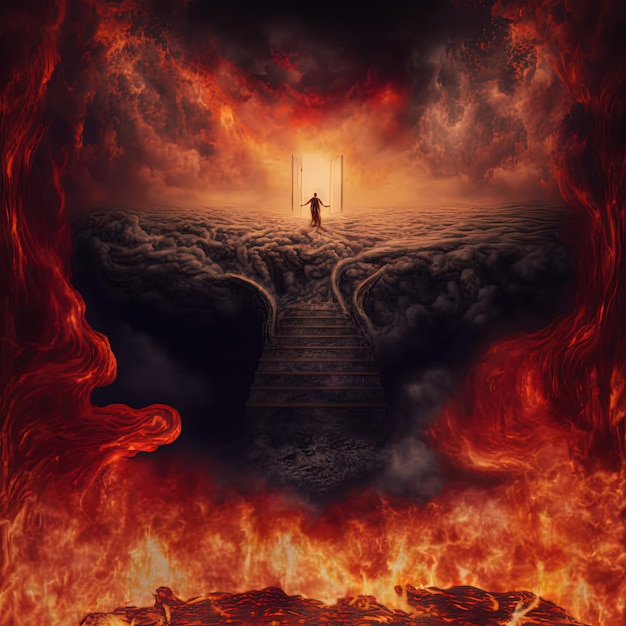 The hell inferno metaphor souls entering to hell in mesmerize fluid motion with hell fire and smoke