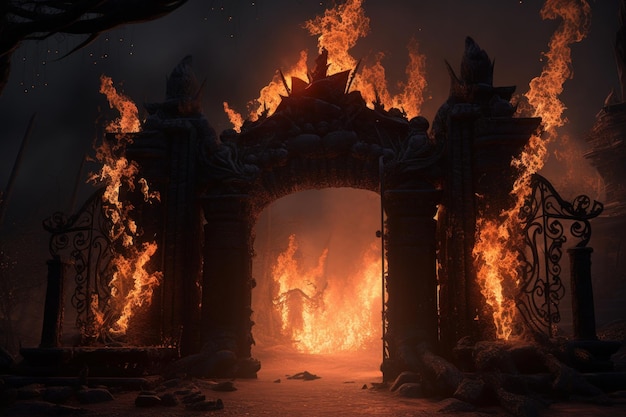 Hell's Gates Demonic Entrance Through a Fiery Portal Generative AI