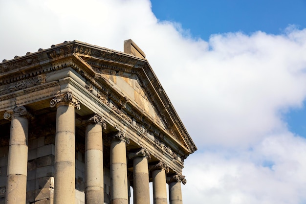 Hellenistic ancient pagan Garni temple in Armenia Sunny day