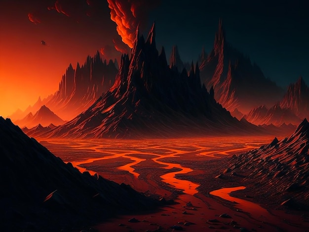 Hellish Landscape Background Generative Ai