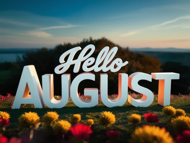 Hello august 3d typography by august month concept on stunning background