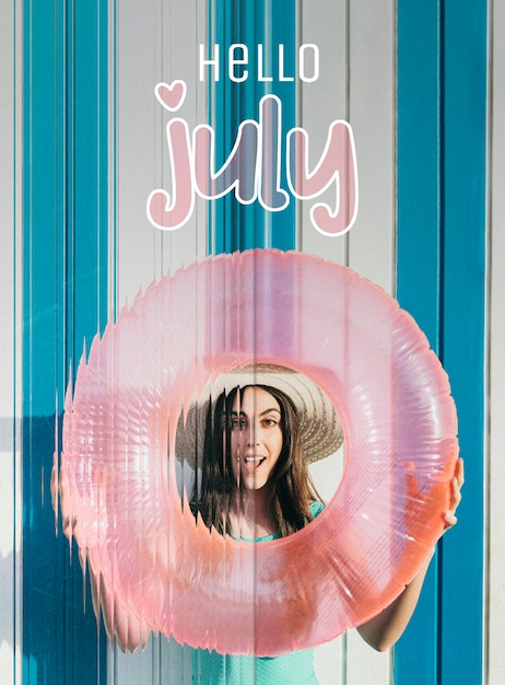 Photo hello july message with summertime activity