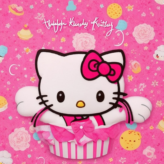 a hello kitty cake with a pink bow on it