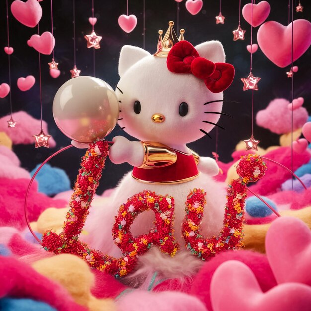 Photo a hello kitty doll with a heart on the top of it