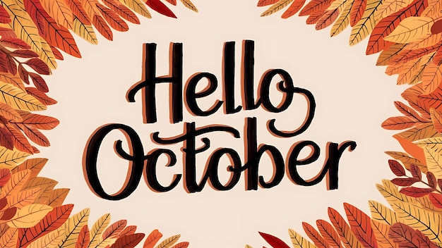 Photo hello october lettering with leaves frame background