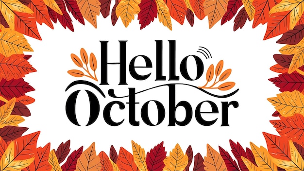 Photo hello october lettering with leaves frame background