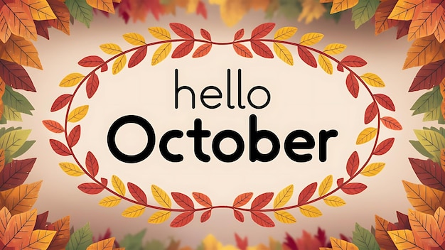 Photo hello october lettering with leaves frame background