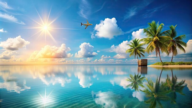 Photo hello summer background for travel and vacation reflected nature landscape getaway idyllic sand adventure vacation destination background waves holiday horizon sunny