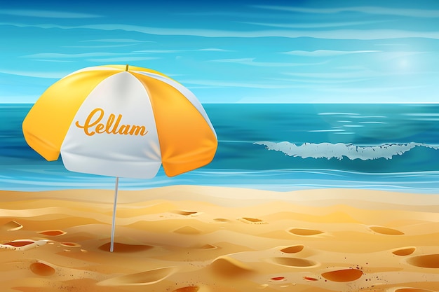 Hello summer background with beach in realistic style