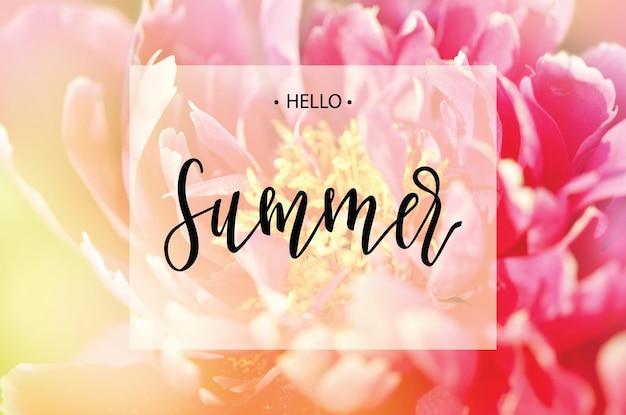 Hello Summer inscription on the background of flowers