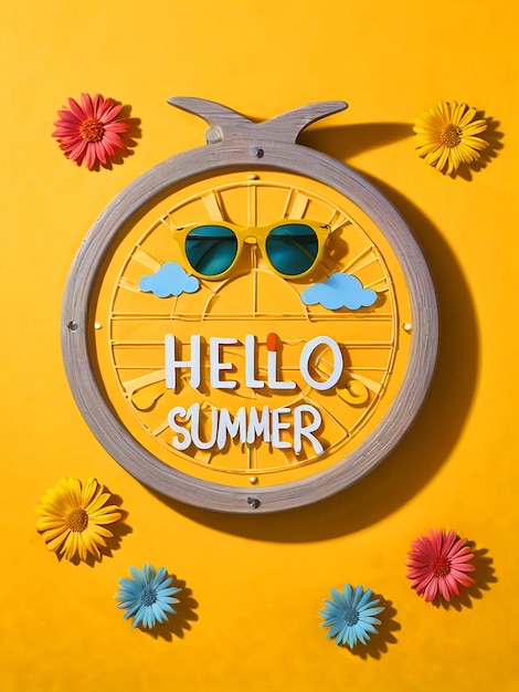 Photo hello summer is on a yellow background