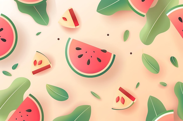 Hello summer leaves and watermelon realistic