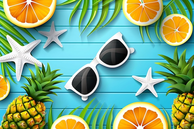 Hello summer vacation concept background with 3d beach chair umbrella and summer