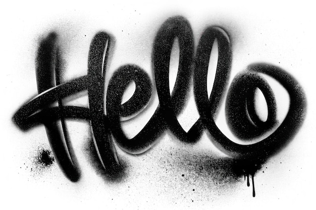 Photo hello text written with black ink spray isolated on white background