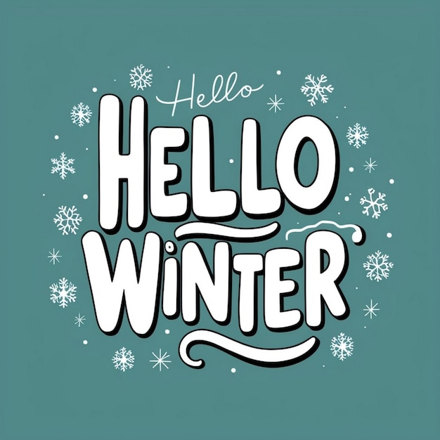 Photo hello winter 3d calligraphy lettering on illustration background