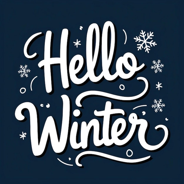 Photo hello winter 3d calligraphy lettering on illustration background