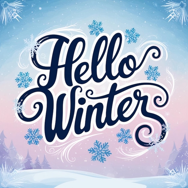 Hello winter stylish typography on background