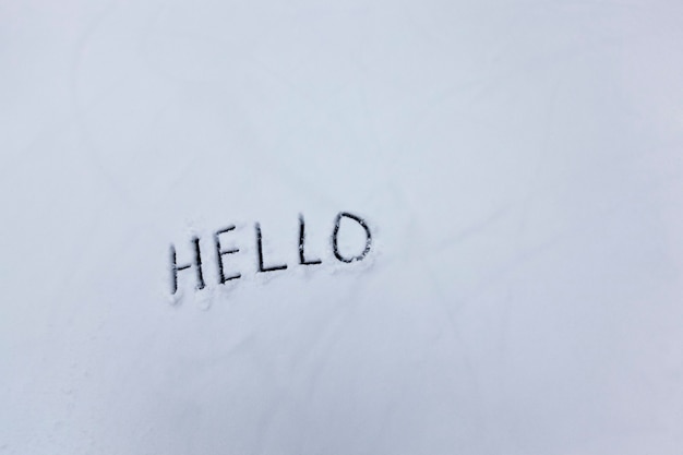 Hello words drawn on the snow