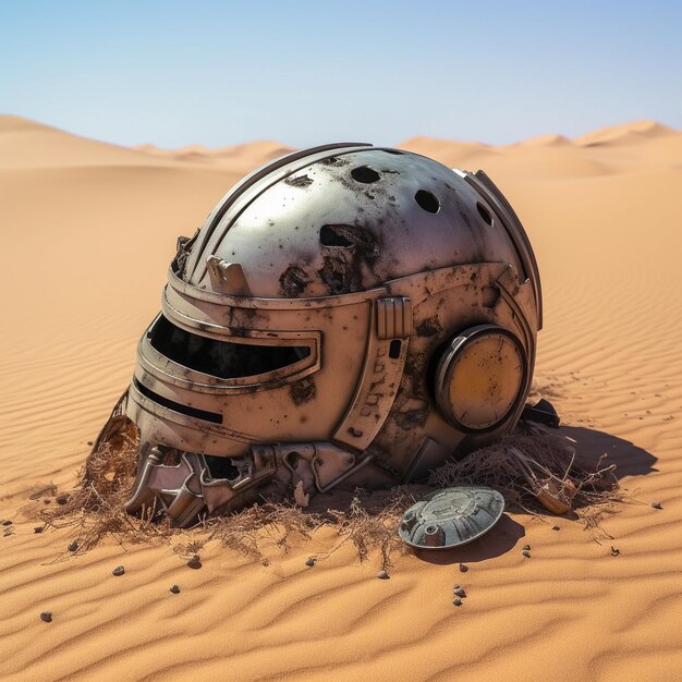 Photo a helmet with a star on it sits in the desert