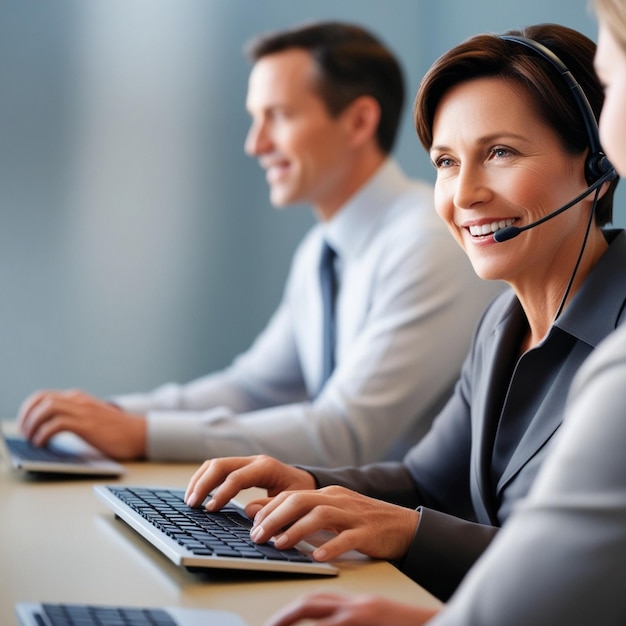 Help Desk Technician Assisting Customer with Headset and Keyboard