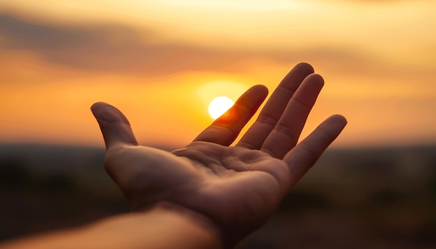 Help hand on sunset background