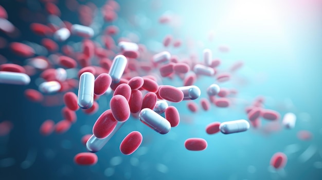 Helpful Pill Capsules Medicine Falling in 3D Illustration Antibiotics for Drug Resistance