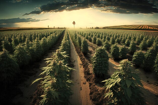 Hemp field farming green marijuana crops