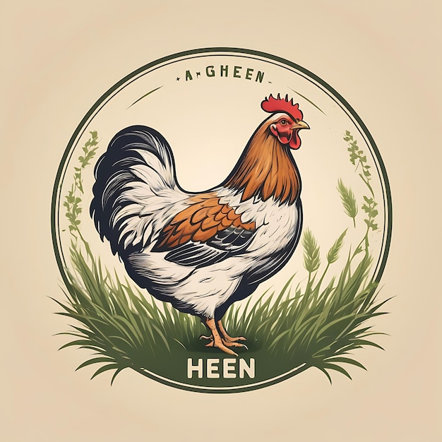 Photo a hen vintage logo in the circle detailed design vintage logo of chicken with grass