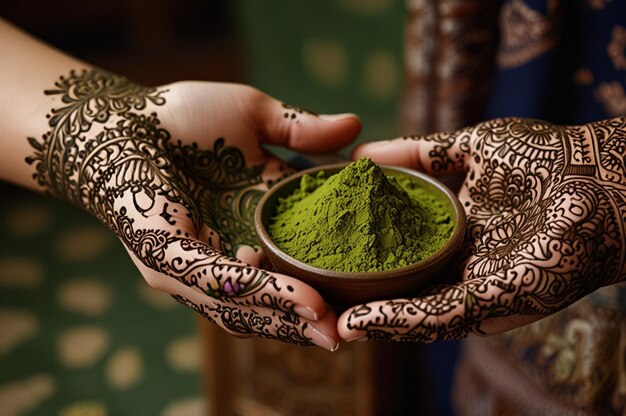 Photo henna or mehandi powder and paste