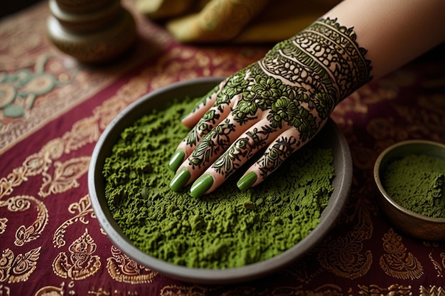 Photo henna or mehandi powder and paste